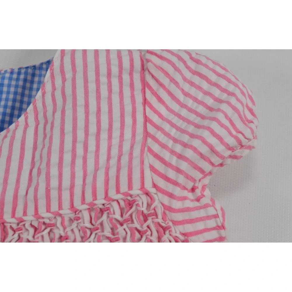 Tommy Hilfiger Vintage‎ Girls Dress Seersucker Pink Striped Size 12-18 Months